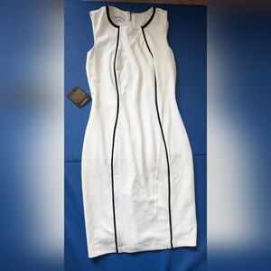 Elegant Sleeveless Bodycon White Dress with Black Accents
